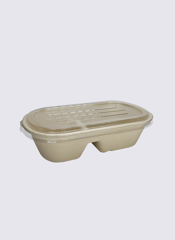 1000ml 2-div Bagasse Sugarcane cibum continens cum PET Lid